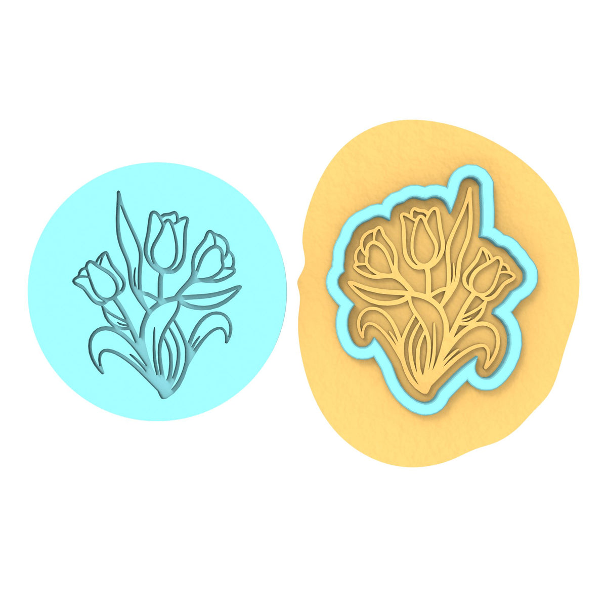 Flower Cookie Cutter | Stamp | Stencil #5 Animals & Dinosaurs Cookie Cutter Lady MINI - 2 Inches (5cm) **BUNDLE** Cutter + Debosser 