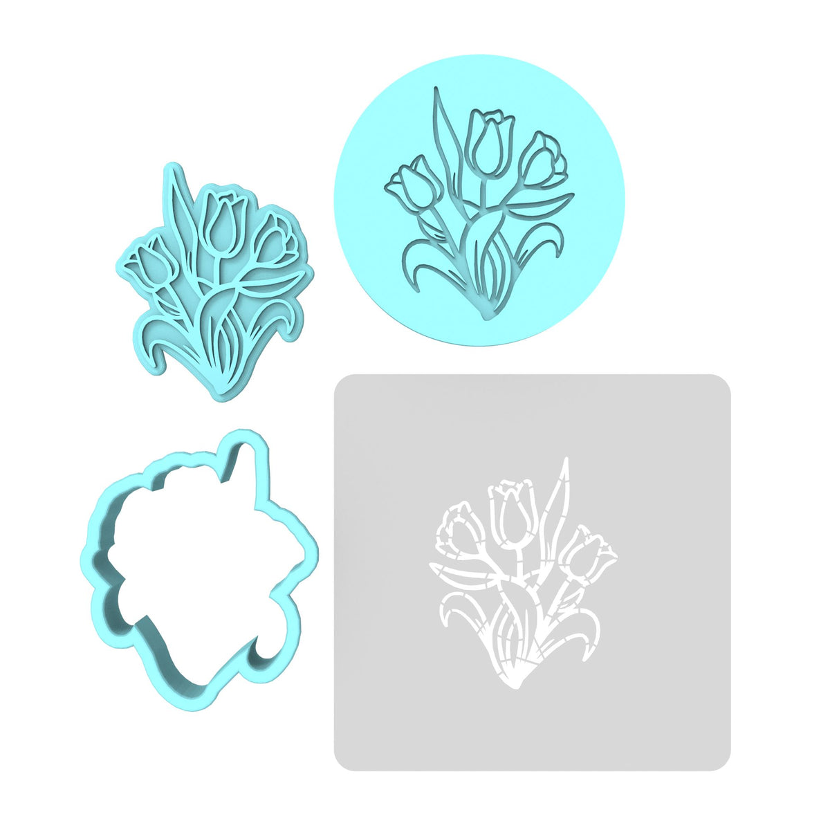 Flower Cookie Cutter | Stamp | Stencil #5 Animals & Dinosaurs Cookie Cutter Lady MINI - 2 Inches (5cm) **FULL SET BUNDLE** Cutter + Stamp + Stencil + Debosser **BEST DEAL** 