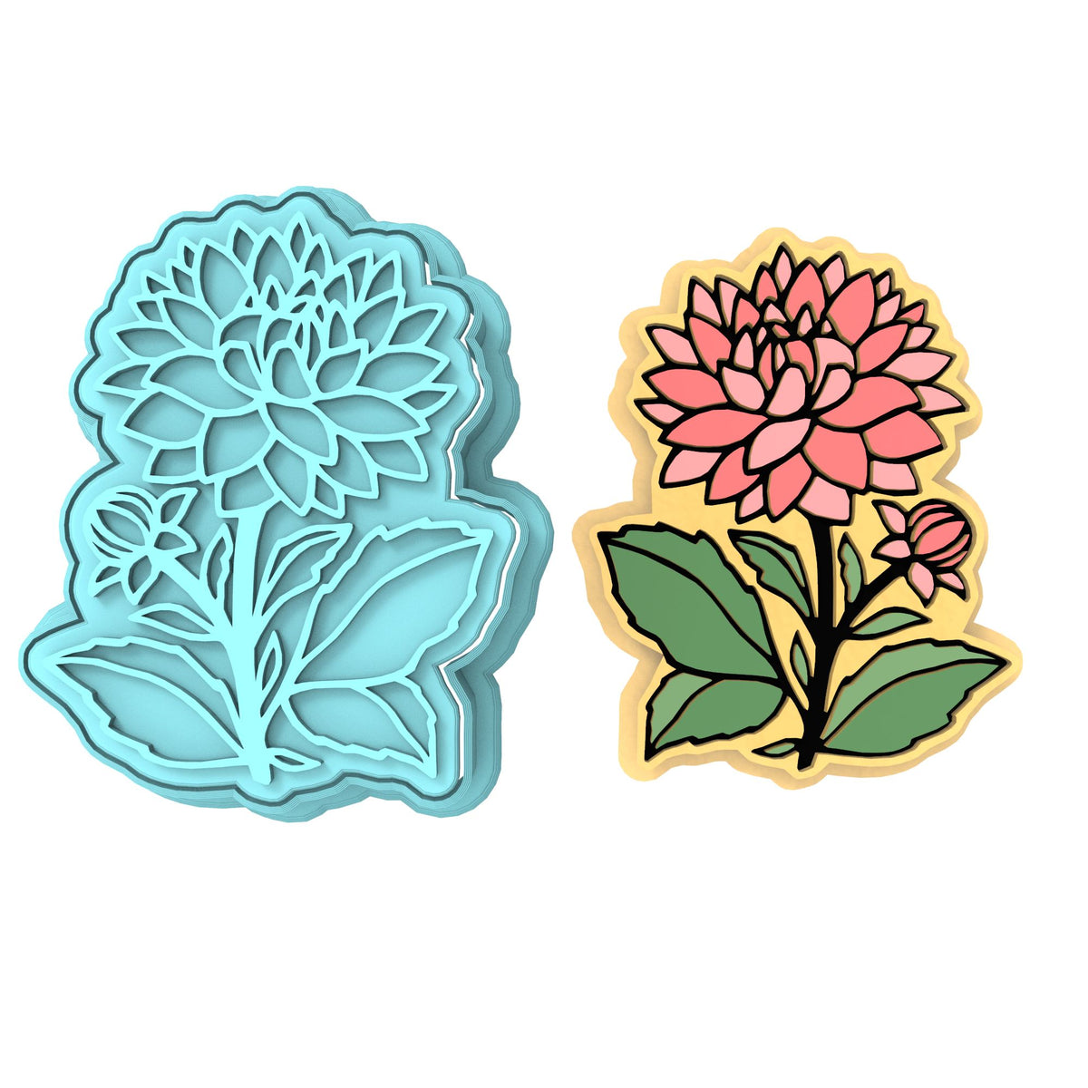Flower Cookie Cutter | Stamp | Stencil #7 Animals & Dinosaurs Cookie Cutter Lady MINI - 2 Inches (5cm) **BUNDLE** Cutter + Stamp 