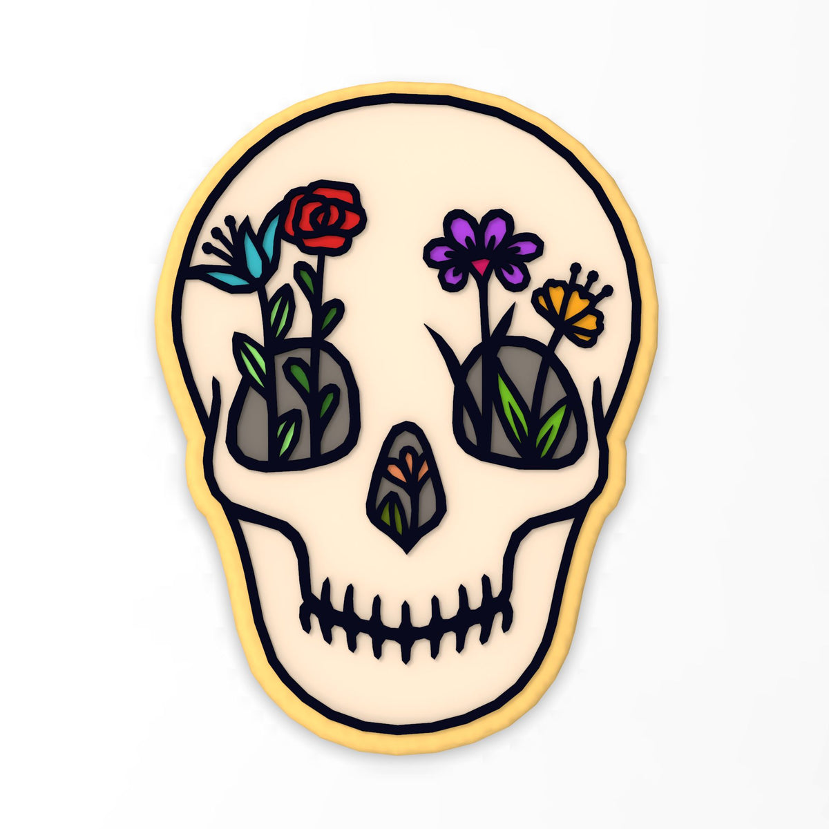 Flowered Skull Cookie Cutter | Stamp | Stencil #1