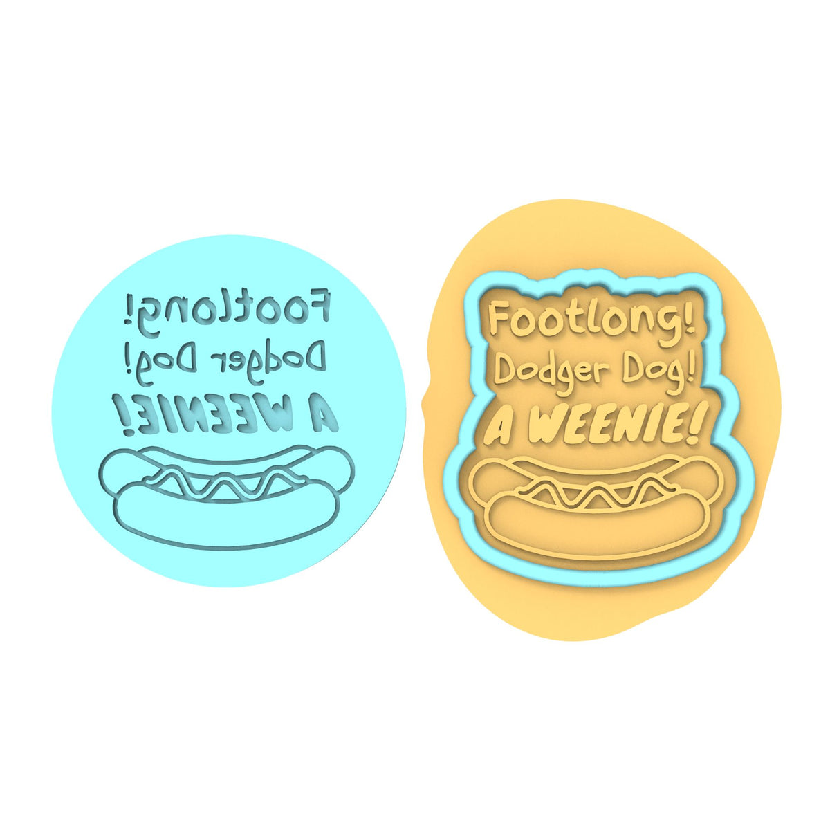 Footlong Dodger Dog Weenie Cookie Cutter | Stamp | Stencil #1 4th of july Cookie Cutter Lady MINI - 2 Inches (5cm) **BUNDLE** Cutter + Debosser 