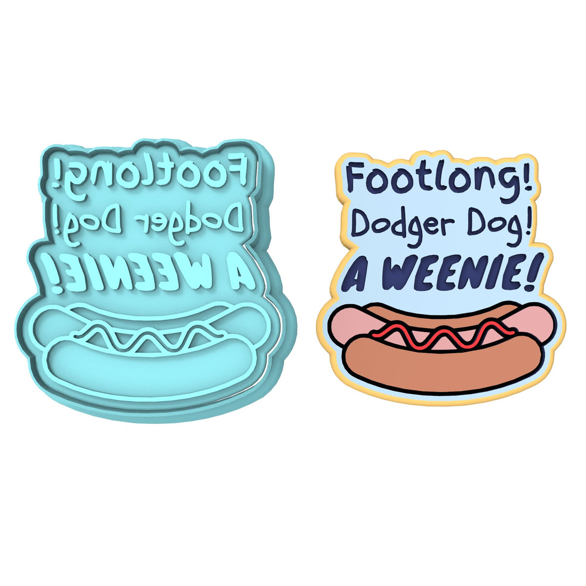 Footlong Dodger Dog Weenie Cookie Cutter | Stamp | Stencil #1 4th of july Cookie Cutter Lady MINI - 2 Inches (5cm) **BUNDLE** Cutter + Stamp 