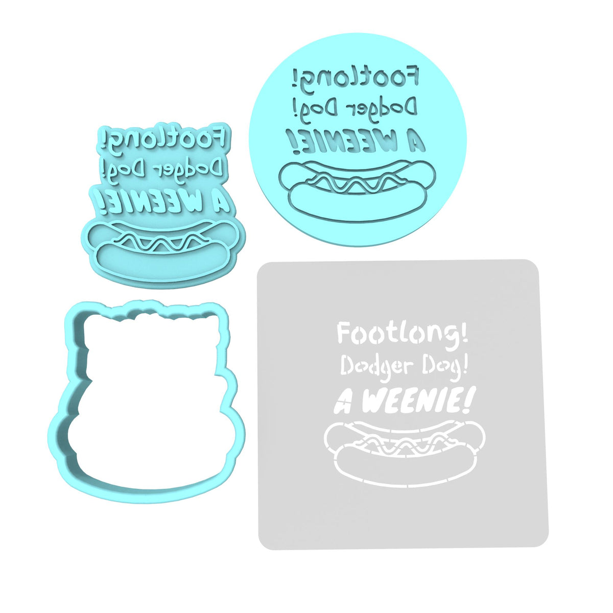 Footlong Dodger Dog Weenie Cookie Cutter | Stamp | Stencil #1 4th of july Cookie Cutter Lady MINI - 2 Inches (5cm) **FULL SET BUNDLE** Cutter + Stamp + Stencil + Debosser **BEST DEAL** 