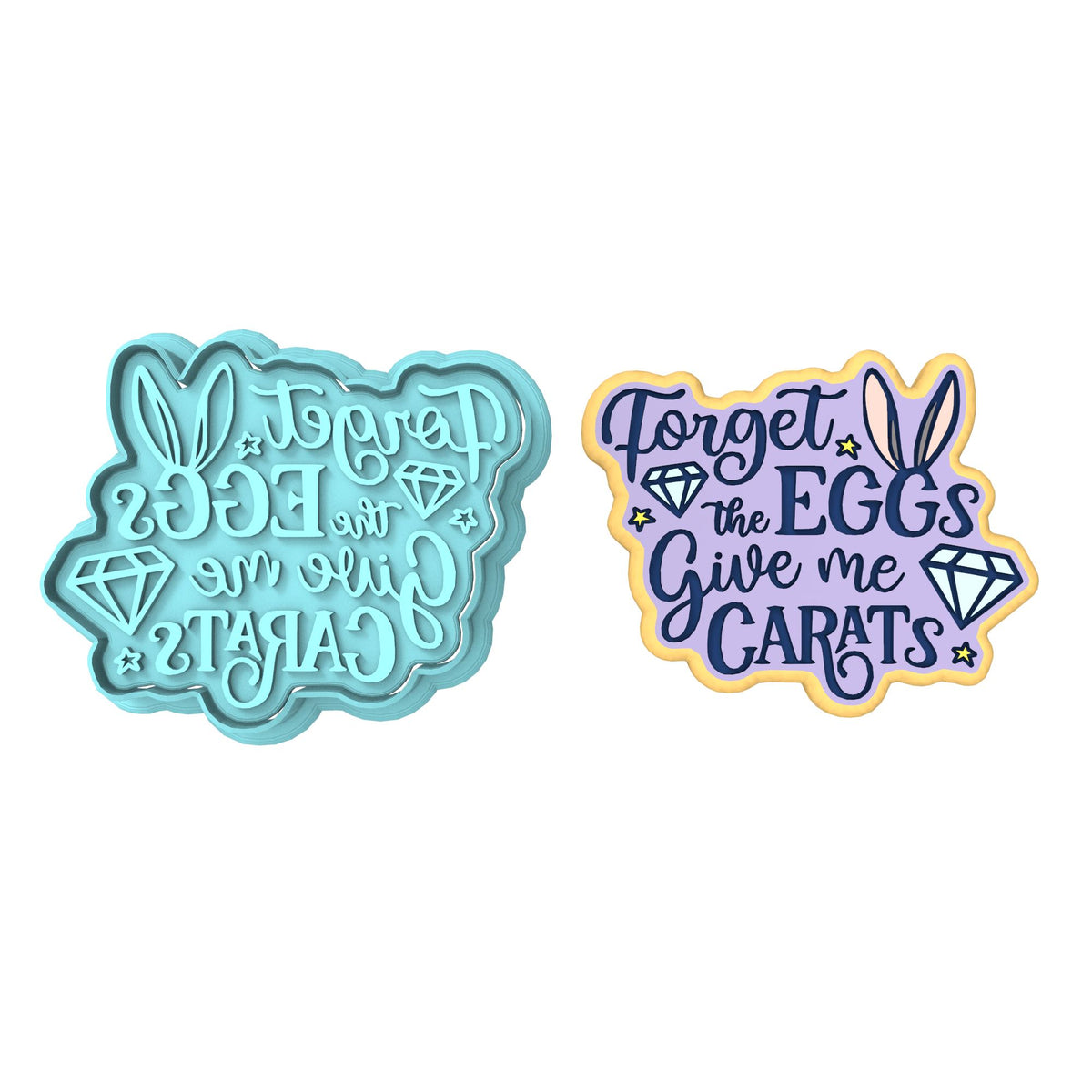Forget the Eggs Give Me Carats Cookie Cutter | Stamp | Stencil #1 Animals & Dinosaurs Cookie Cutter Lady MINI - 2 Inches (5cm) **BUNDLE** Cutter + Stamp 