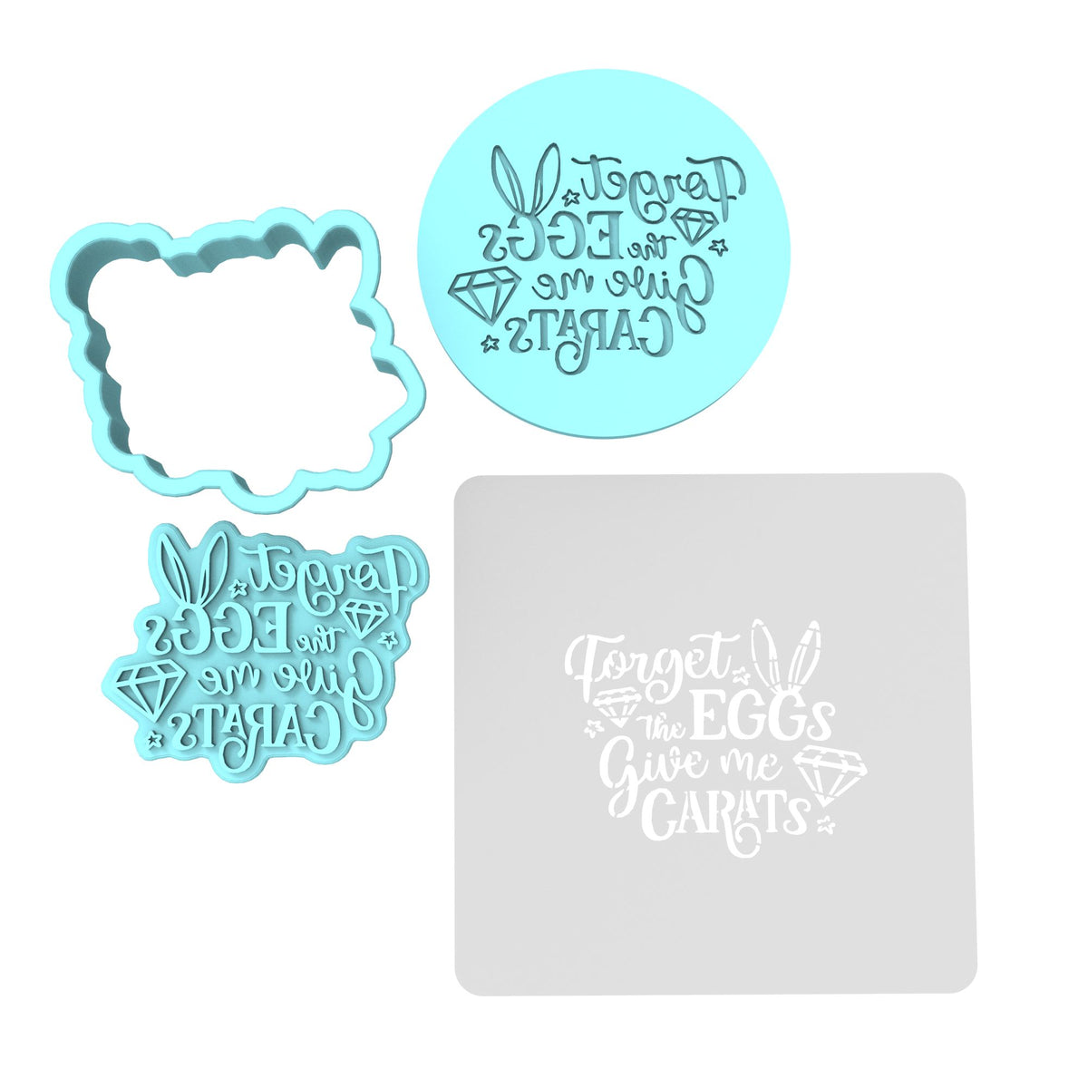 Forget the Eggs Give Me Carats Cookie Cutter | Stamp | Stencil #1 Animals & Dinosaurs Cookie Cutter Lady MINI - 2 Inches (5cm) **FULL SET BUNDLE** Cutter + Stamp + Stencil + Debosser **BEST DEAL** 
