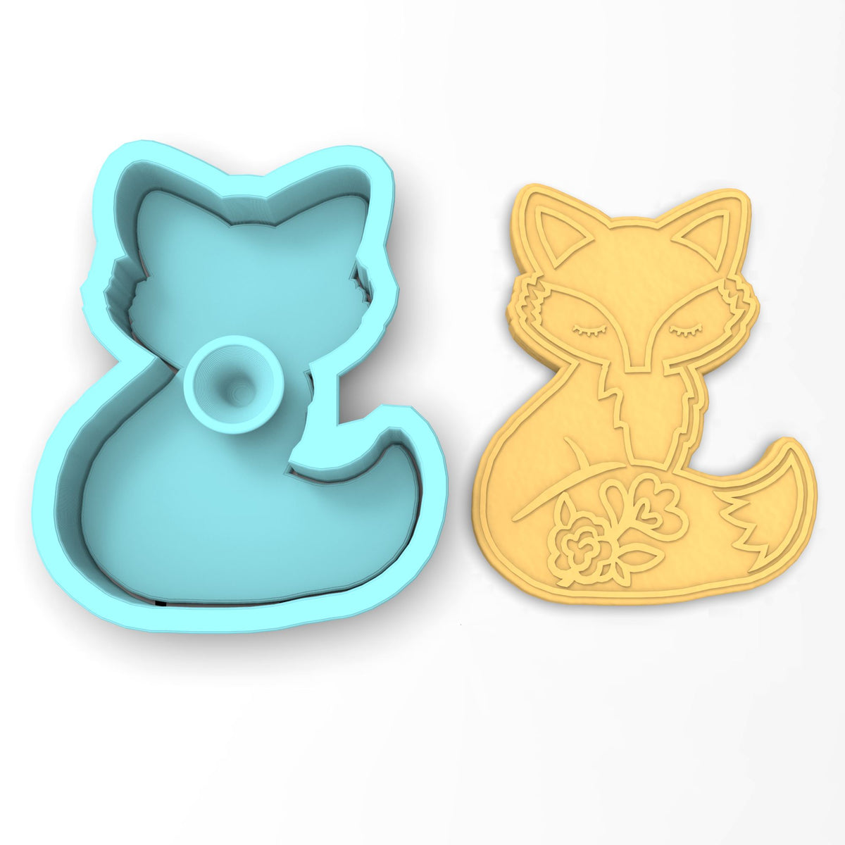 Fox Flowered Cookie Cutter | Stamp | Stencil #1