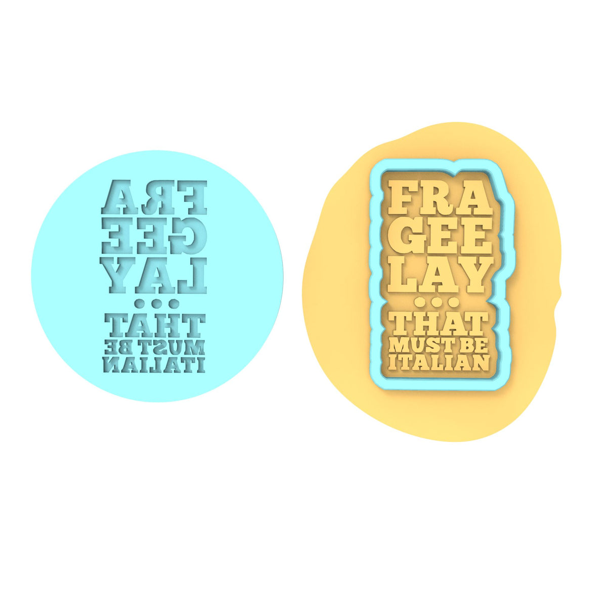 Fra Gee Lay Text Cookie Cutter | Stamp | Stencil #1 Xmas / Winter / NYE Cookie Cutter Lady TEENY - 1 Inch (2.5cm) **BUNDLE** Cutter + Debosser 