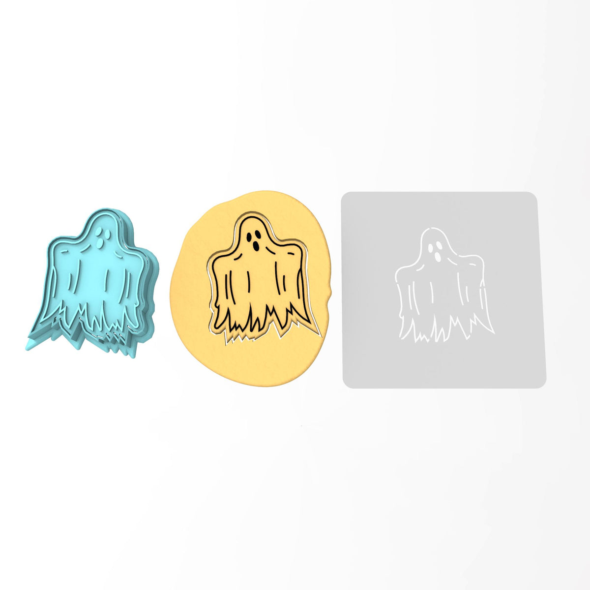 Ghost Cookie Cutter | Stamp | Stencil #1 Halloween / Fall Cookie Cutter Lady 3 Inch Cupcake/Small Cookie Cutter + Stamp Yes