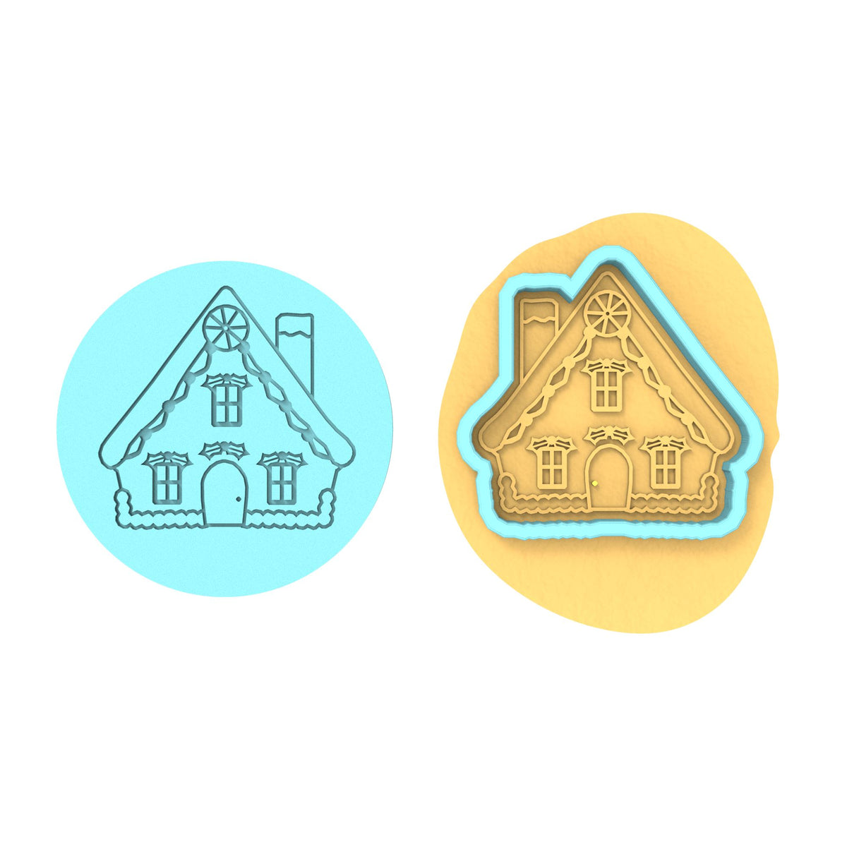 Gingerbread House Cookie Cutter + Imprint Xmas / Winter / NYE Cookie Cutter Lady MINI - 2 Inches (5cm) **BUNDLE** Cutter + Debosser 