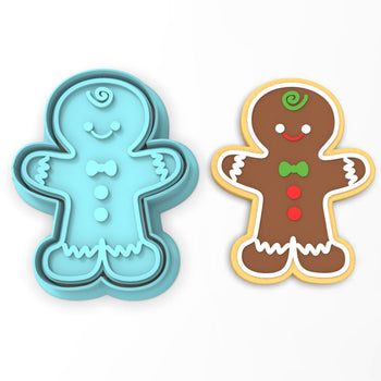 Gingerbread Man Cookie Cutter | Stamp | Stencil #1 Xmas / Winter / NYE Cookie Cutter Lady 2 Inch Small Cupcake Cutter + Stamp No