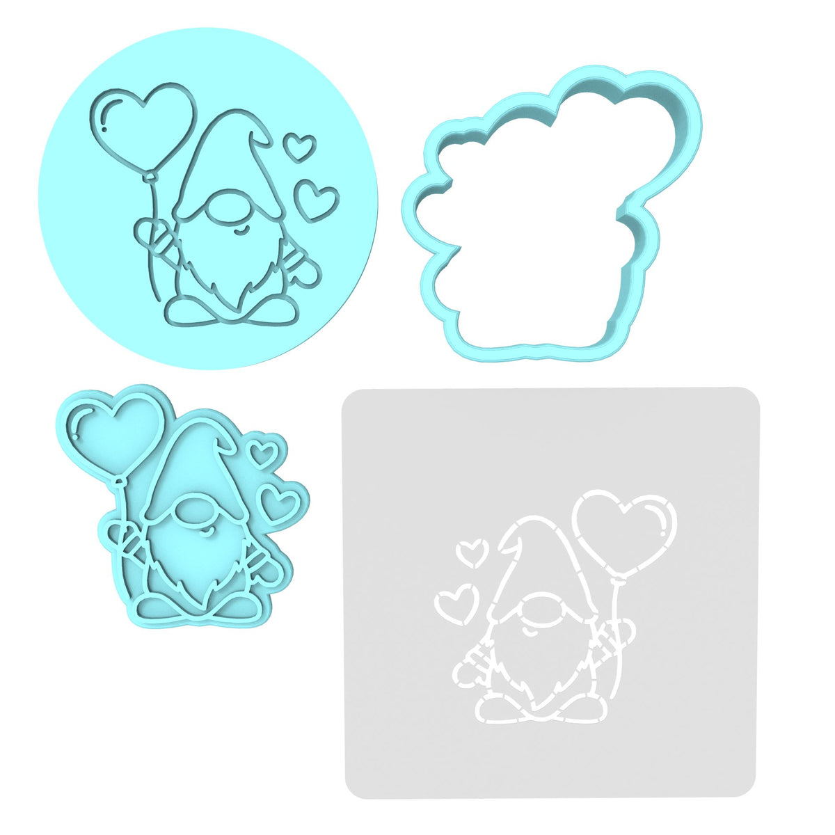 Gnome Balloon Cookie Cutter | Stamp | Stencil #1 Cookie Cutter Lady MINI - 2 Inches (5cm) **FULL SET BUNDLE** Cutter + Stamp + Stencil + Debosser **BEST DEAL** 
