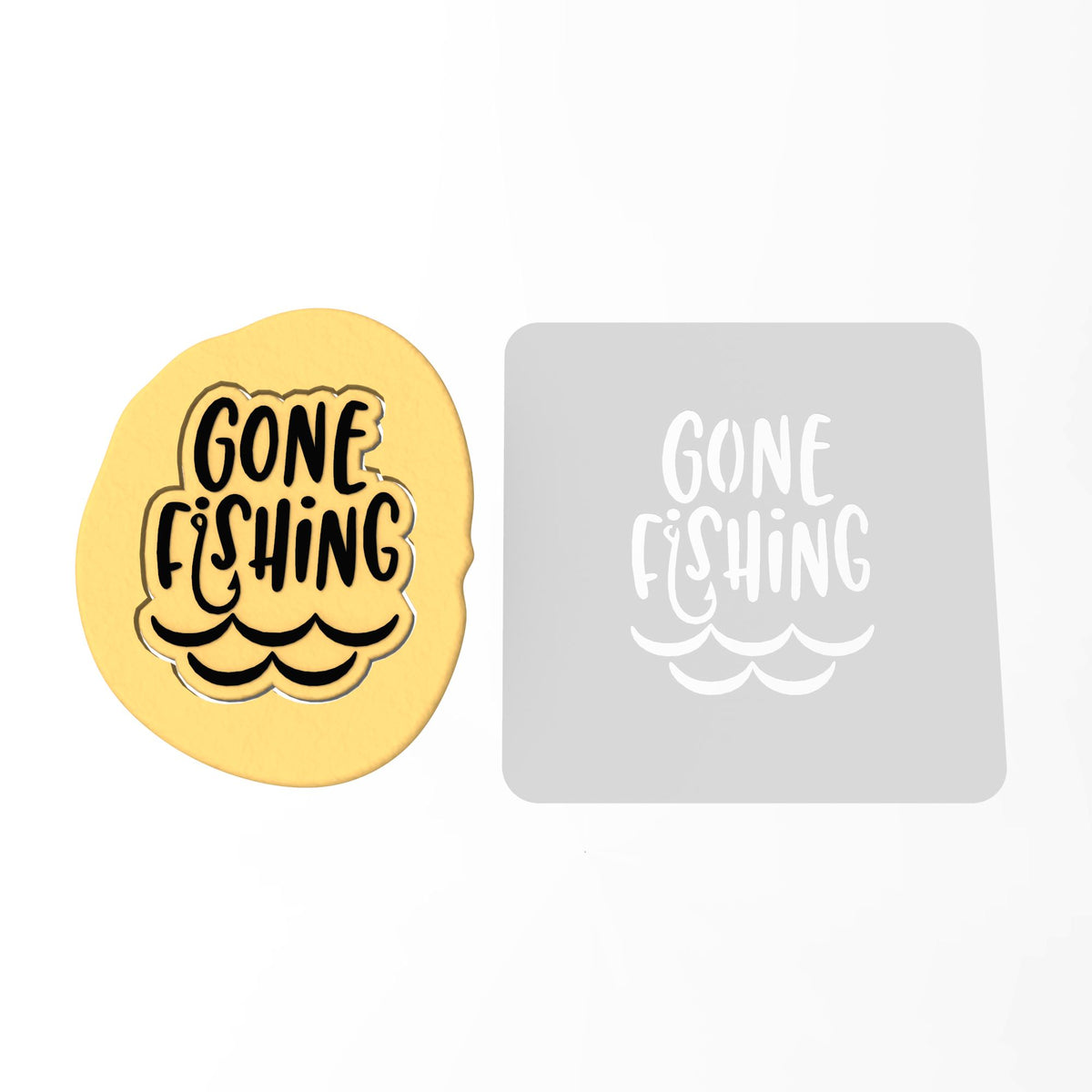 Gone Fishing Cookie Cutter | Stamp | Stencil #1 Boys/ Army / Outdoorsman Cookie Cutter Lady 3 Inch Cupcake/Small Cookie Stamp Only Yes