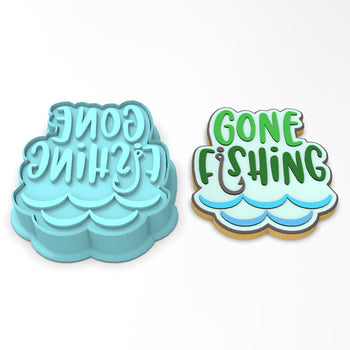 Gone Fishing Cookie Cutter | Stamp | Stencil #1 Boys/ Army / Outdoorsman Cookie Cutter Lady 2 Inch Small Cupcake Cutter + Stamp No