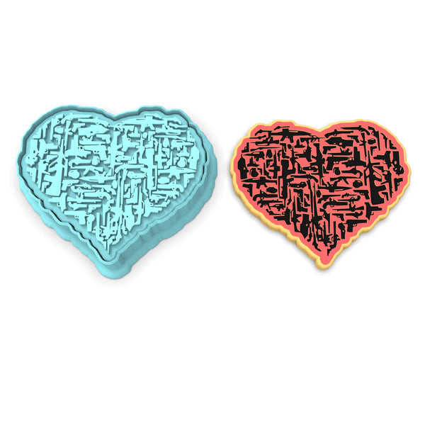 Gun Heart Cookie Cutter | Stamp | Stencil #1 Boys/ Army / Outdoorsman Cookie Cutter Lady 2 Inch Small Cupcake Cutter + Stamp No
