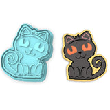 Halloween Cat Cookie Cutter | Stamp | Stencil #1 Halloween / Fall Cookie Cutter Lady 2 Inch Small Cupcake Cutter + Stamp No