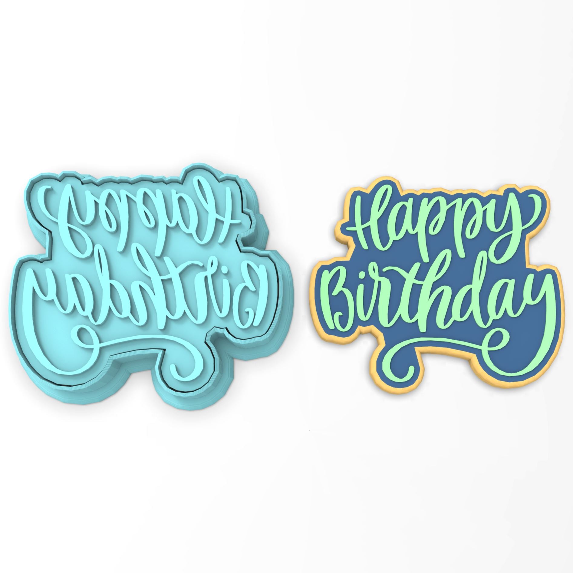 Happy Birthday Cookie Cutter with Stamp or Stencil - Fast Cookie