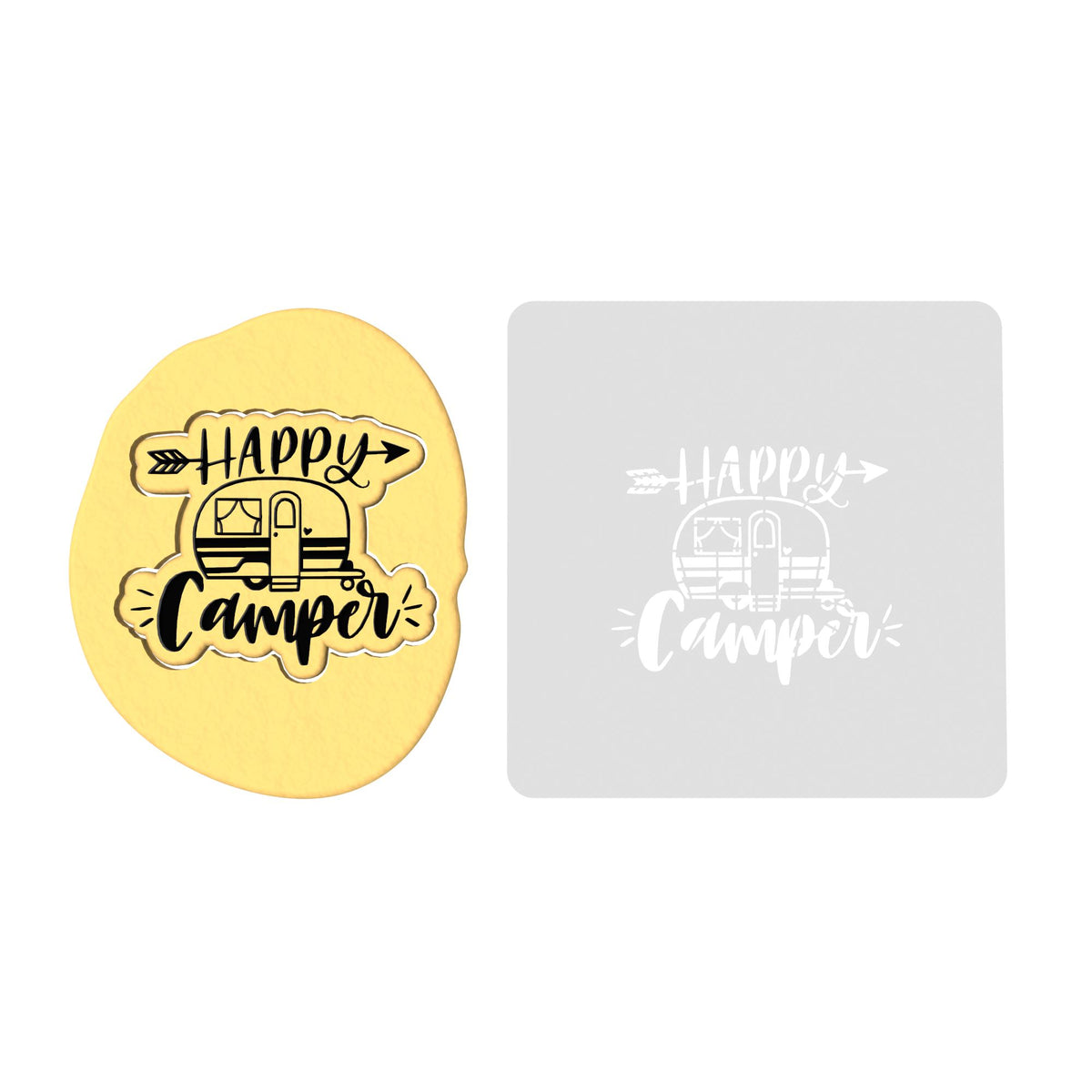 Happy Camper Cookie Cutter | Stamp | Stencil #2 Boys/ Army / Outdoorsman Cookie Cutter Lady 2 Inch Small Cupcake Stamp Only Yes