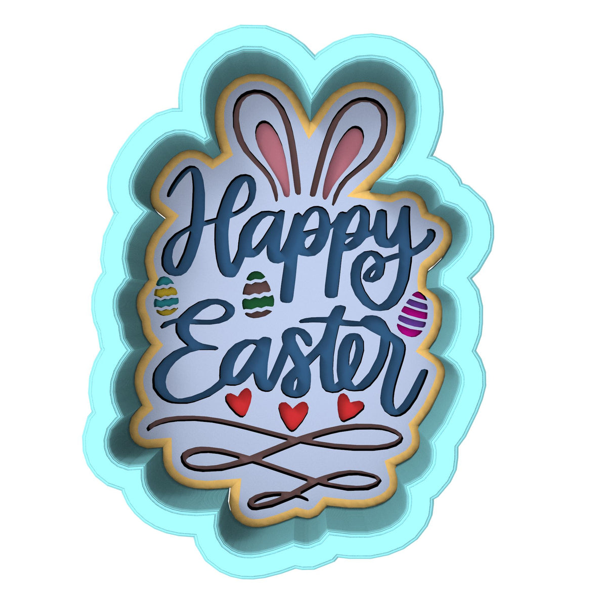 Happy Easter Bunny Ears Hearts Cookie Cutter | Stamp | Stencil Animals & Dinosaurs Cookie Cutter Lady 