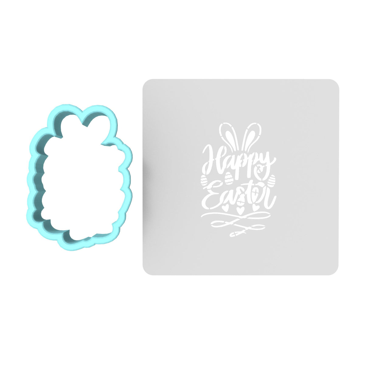 Happy Easter Bunny Ears Hearts Cookie Cutter | Stamp | Stencil Animals & Dinosaurs Cookie Cutter Lady MINI - 2 Inches (5cm) **BUNDLE** Cutter + Stencil 