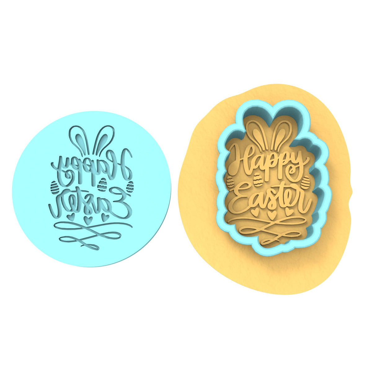 Happy Easter Bunny Ears Hearts Cookie Cutter | Stamp | Stencil Animals & Dinosaurs Cookie Cutter Lady MINI - 2 Inches (5cm) **BUNDLE** Cutter + Debosser 