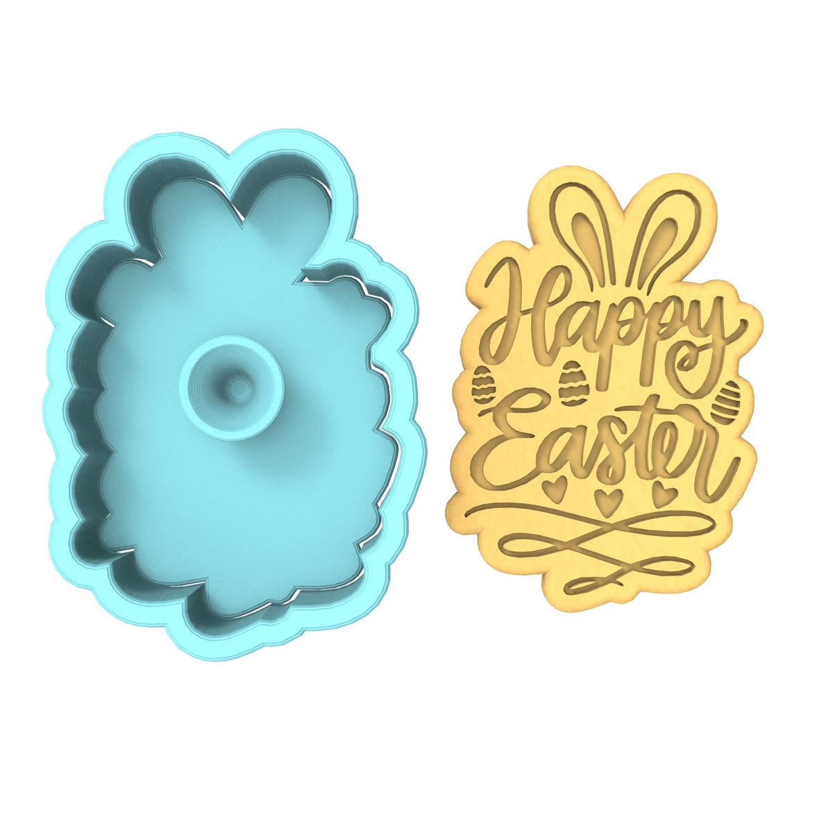 Happy Easter Bunny Ears Hearts Cookie Cutter | Stamp | Stencil Animals & Dinosaurs Cookie Cutter Lady 