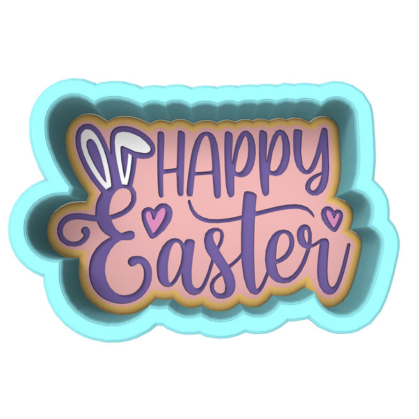 Happy Easter Bunny Ears Hearts Cookie Cutter | Stamp | Stencil Animals & Dinosaurs Cookie Cutter Lady 