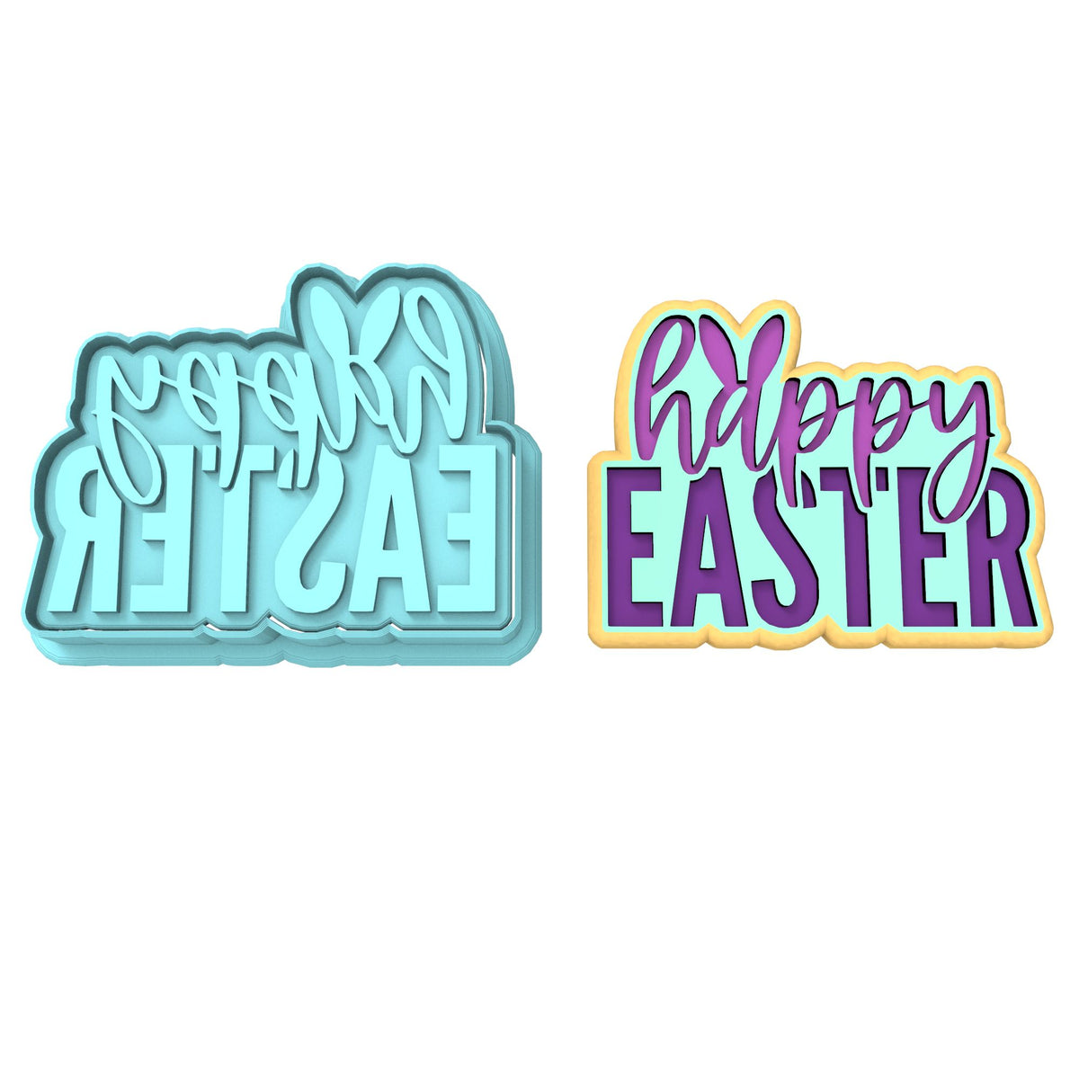 Happy Easter Cookie Cutter | Stamp | Stencil #B Animals & Dinosaurs Cookie Cutter Lady MINI - 2 Inches (5cm) **BUNDLE** Cutter + Stamp 