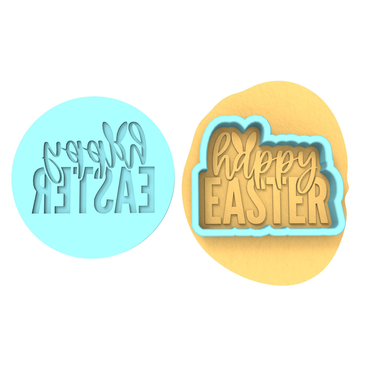 Happy Easter Cookie Cutter | Stamp | Stencil #B Animals & Dinosaurs Cookie Cutter Lady MINI - 2 Inches (5cm) **BUNDLE** Cutter + Debosser 