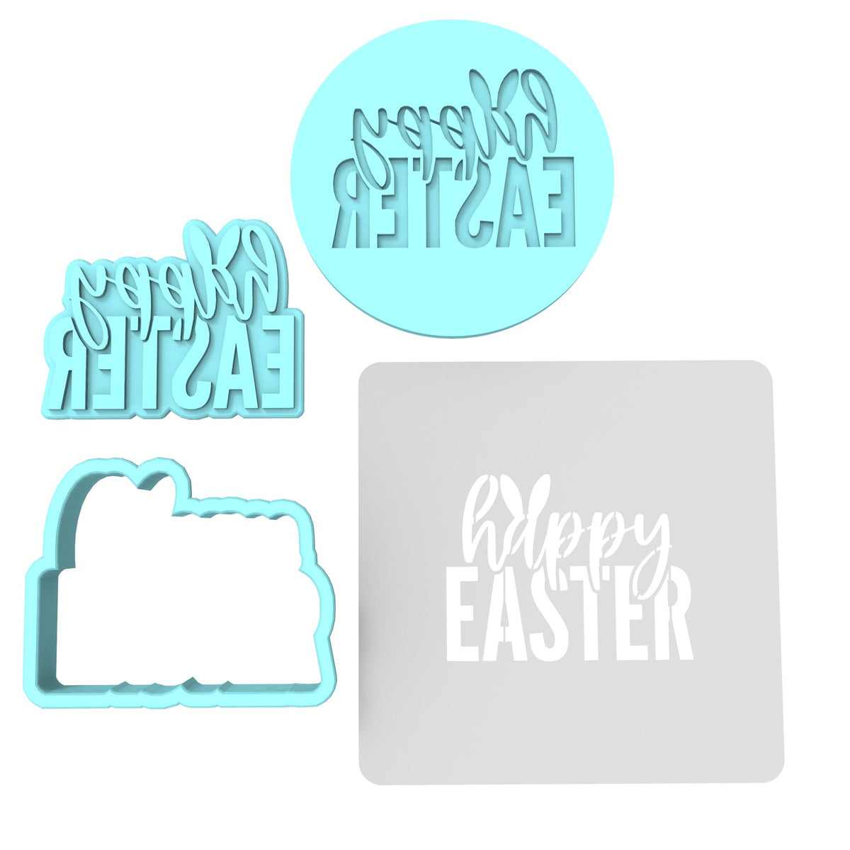 Happy Easter Cookie Cutter | Stamp | Stencil #B Animals & Dinosaurs Cookie Cutter Lady MINI - 2 Inches (5cm) **FULL SET BUNDLE** Cutter + Stamp + Stencil + Debosser **BEST DEAL** 