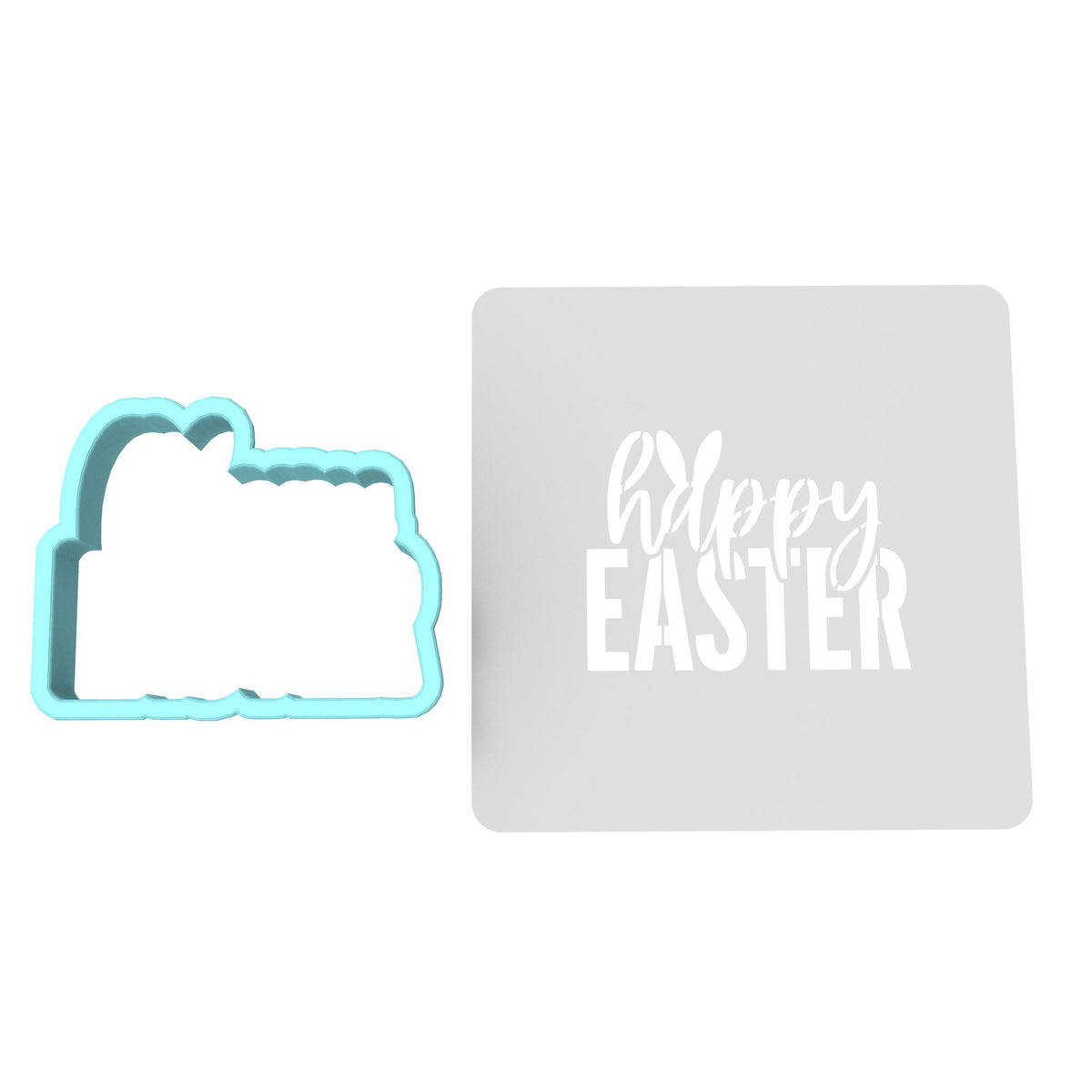 Happy Easter Cookie Cutter | Stamp | Stencil #B Animals & Dinosaurs Cookie Cutter Lady MINI - 2 Inches (5cm) **BUNDLE** Cutter + Stencil 