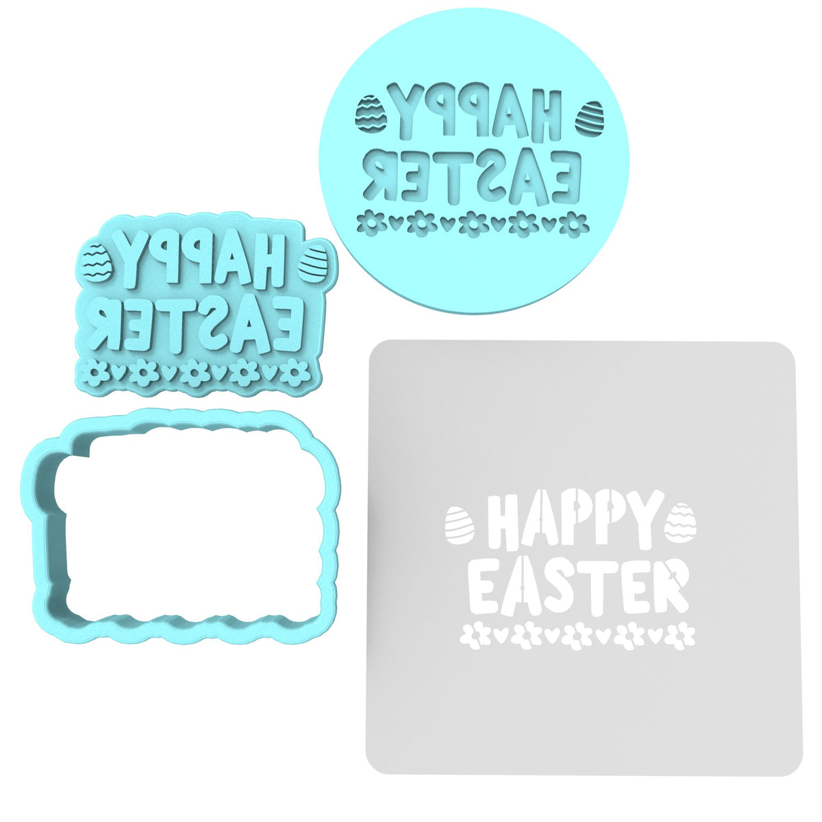 Happy Easter Daisy Eggs Cookie Cutter | Stamp | Stencil #1 Animals & Dinosaurs Cookie Cutter Lady MINI - 2 Inches (5cm) **FULL SET BUNDLE** Cutter + Stamp + Stencil + Debosser **BEST DEAL** 