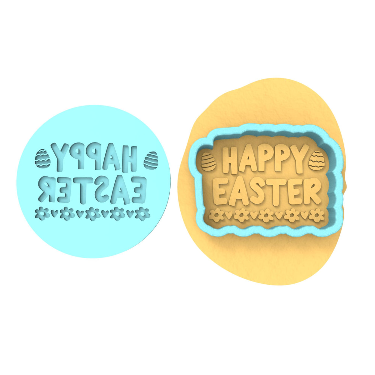 Happy Easter Daisy Eggs Cookie Cutter | Stamp | Stencil #1 Animals & Dinosaurs Cookie Cutter Lady MINI - 2 Inches (5cm) **BUNDLE** Cutter + Debosser 
