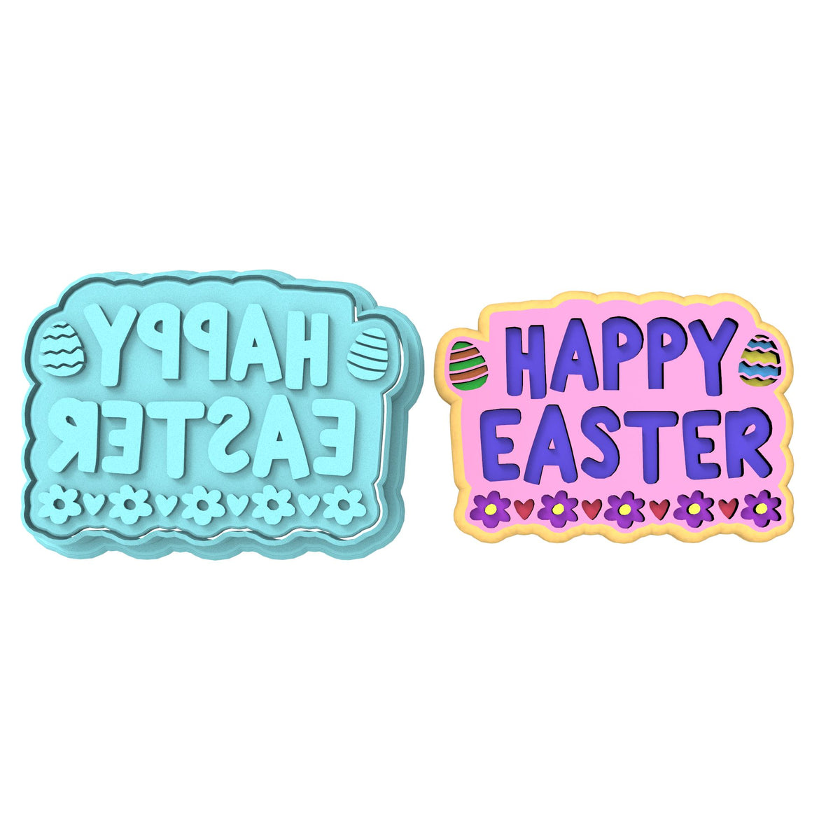Happy Easter Daisy Eggs Cookie Cutter | Stamp | Stencil #1 Animals & Dinosaurs Cookie Cutter Lady MINI - 2 Inches (5cm) **BUNDLE** Cutter + Stamp 