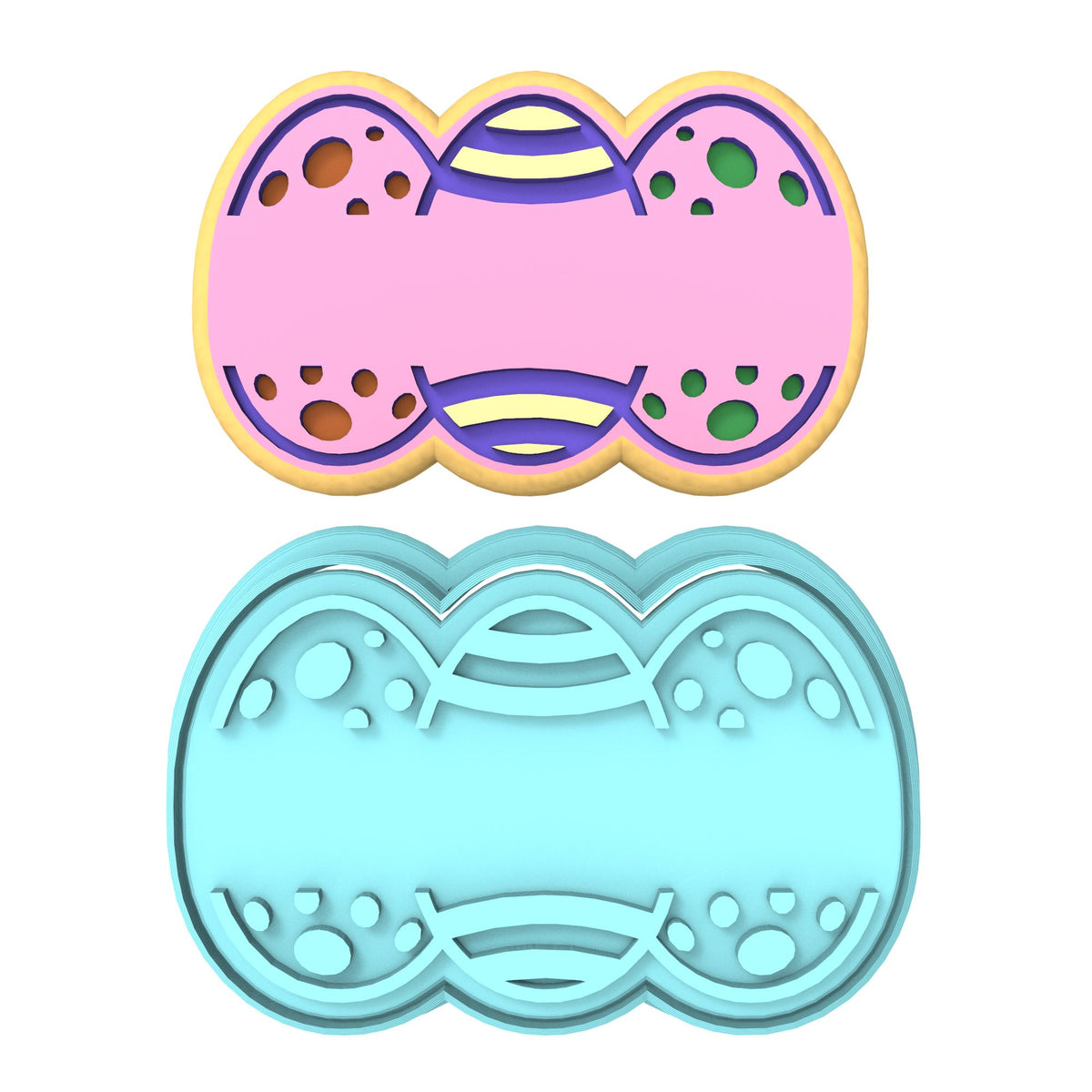 Happy Easter Eggs Blank Name Cookie Cutter | Stamp | Stencil #1 Animals & Dinosaurs Cookie Cutter Lady MINI - 2 Inches (5cm) **BUNDLE** Cutter + Stamp 