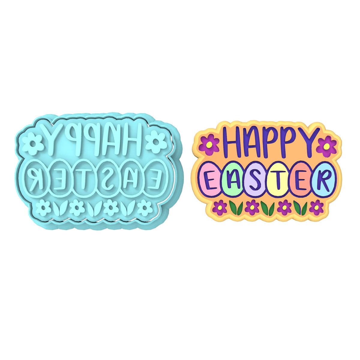 Happy Easter Eggs Daisies Cookie Cutter | Stamp | Stencil #1 Animals & Dinosaurs Cookie Cutter Lady MINI - 2 Inches (5cm) **BUNDLE** Cutter + Stamp 