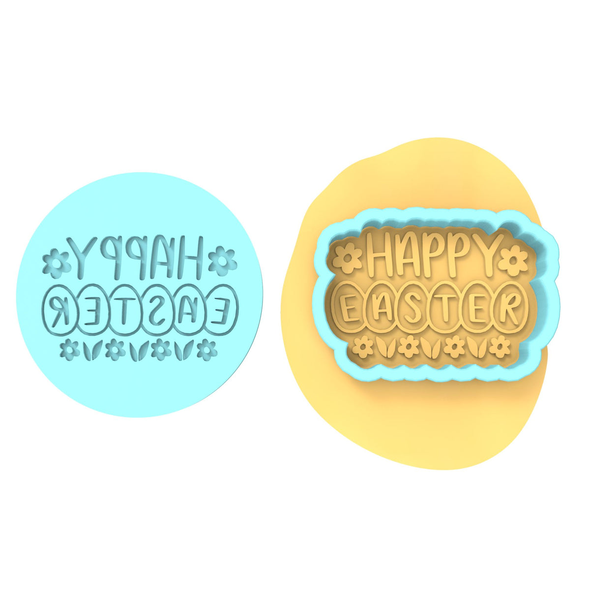Happy Easter Eggs Daisies Cookie Cutter | Stamp | Stencil #1 Animals & Dinosaurs Cookie Cutter Lady MINI - 2 Inches (5cm) **BUNDLE** Cutter + Debosser 