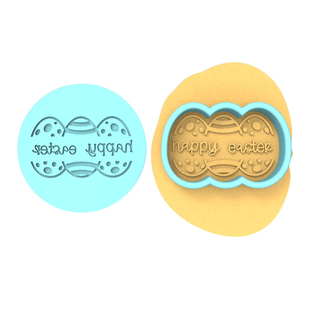 Happy Easter Eggs Name Cookie Cutter | Stamp | Stencil #1 Animals & Dinosaurs Cookie Cutter Lady MINI - 2 Inches (5cm) **BUNDLE** Cutter + Debosser 
