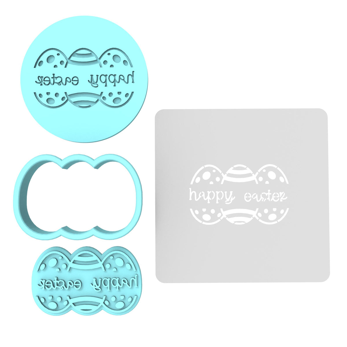 Happy Easter Eggs Name Cookie Cutter | Stamp | Stencil #1 Animals & Dinosaurs Cookie Cutter Lady MINI - 2 Inches (5cm) **FULL SET BUNDLE** Cutter + Stamp + Stencil + Debosser **BEST DEAL** 