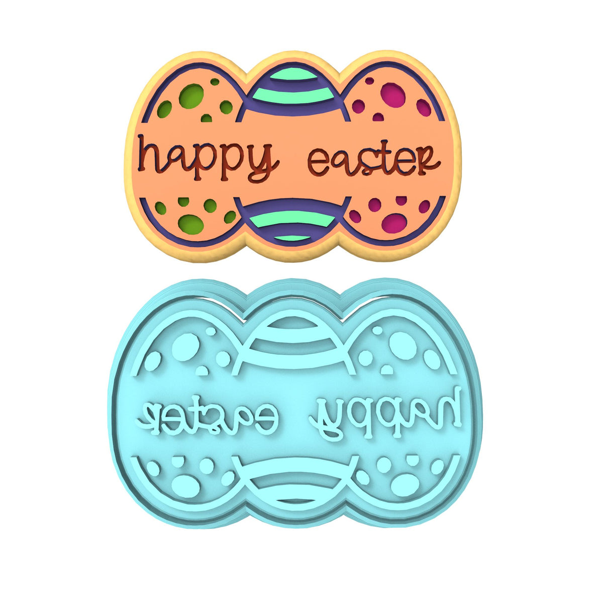 Happy Easter Eggs Name Cookie Cutter | Stamp | Stencil #1 Animals & Dinosaurs Cookie Cutter Lady MINI - 2 Inches (5cm) **BUNDLE** Cutter + Stamp 