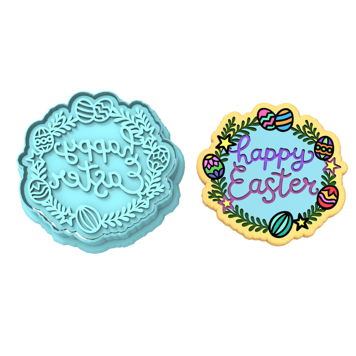 Happy Easter Wreath Cookie Cutter  Stamp & Outline #1