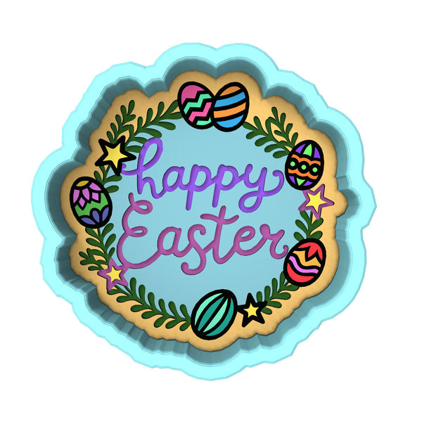 Happy Easter Wreath Cookie Cutter  Stamp & Outline #1