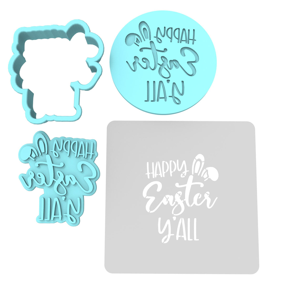 Happy Easter Y'all Cookie Cutter | Stamp | Stencil #1 Animals & Dinosaurs Cookie Cutter Lady MINI - 2 Inches (5cm) **FULL SET BUNDLE** Cutter + Stamp + Stencil + Debosser **BEST DEAL** 