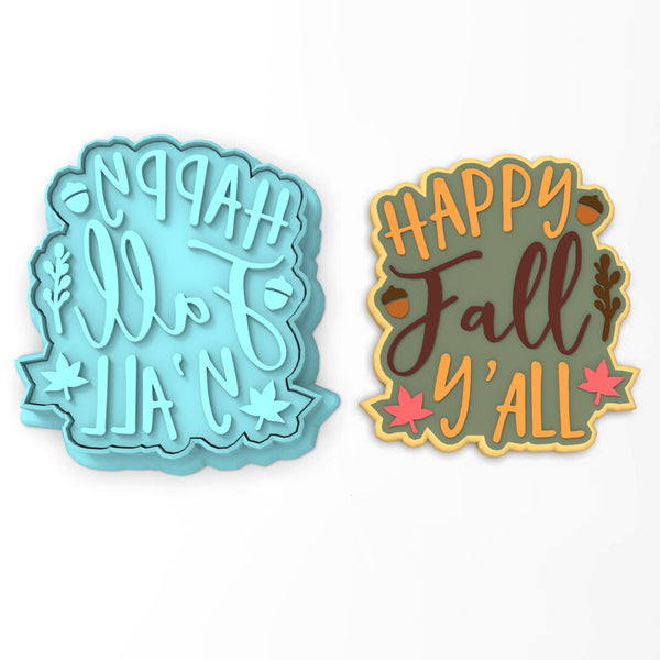 Happy Fall Y'all Cookie Cutter | Stamp | Stencil #1 Halloween / Fall Cookie Cutter Lady 2 Inch Small Cupcake Cutter + Stamp No