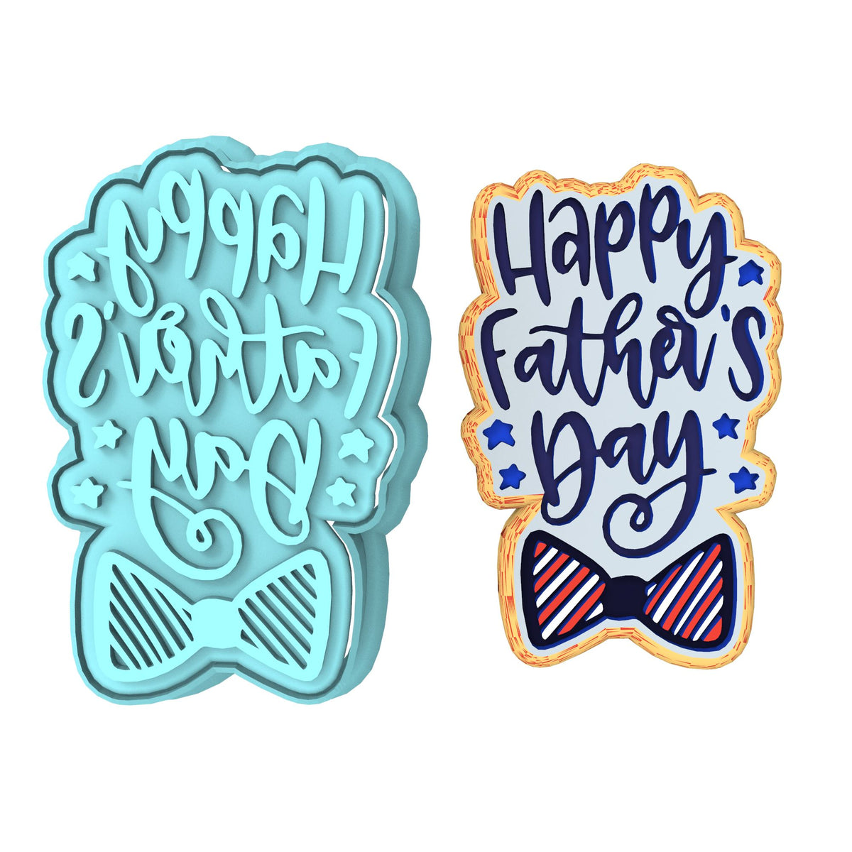 Happy Father's Day Bow Cookie Cutter | Stamp | Stencil #1 Cookie Cutter Lady MINI - 2 Inches (5cm) **BUNDLE** Cutter + Stamp 