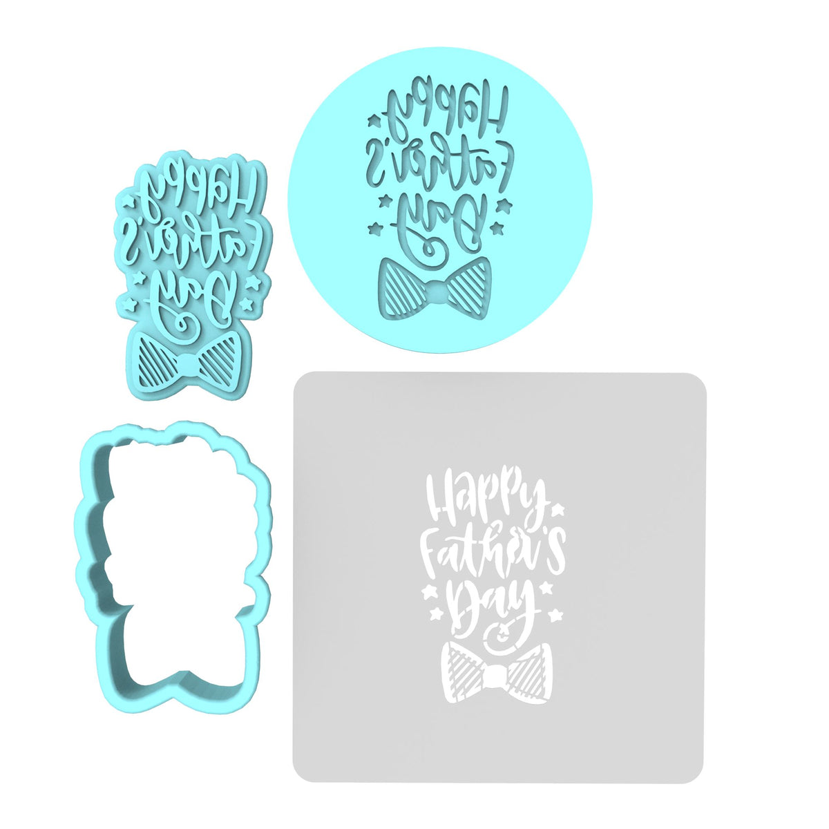 Happy Father's Day Bow Cookie Cutter | Stamp | Stencil #1 Cookie Cutter Lady MINI - 2 Inches (5cm) **FULL SET BUNDLE** Cutter + Stamp + Stencil + Debosser **BEST DEAL** 