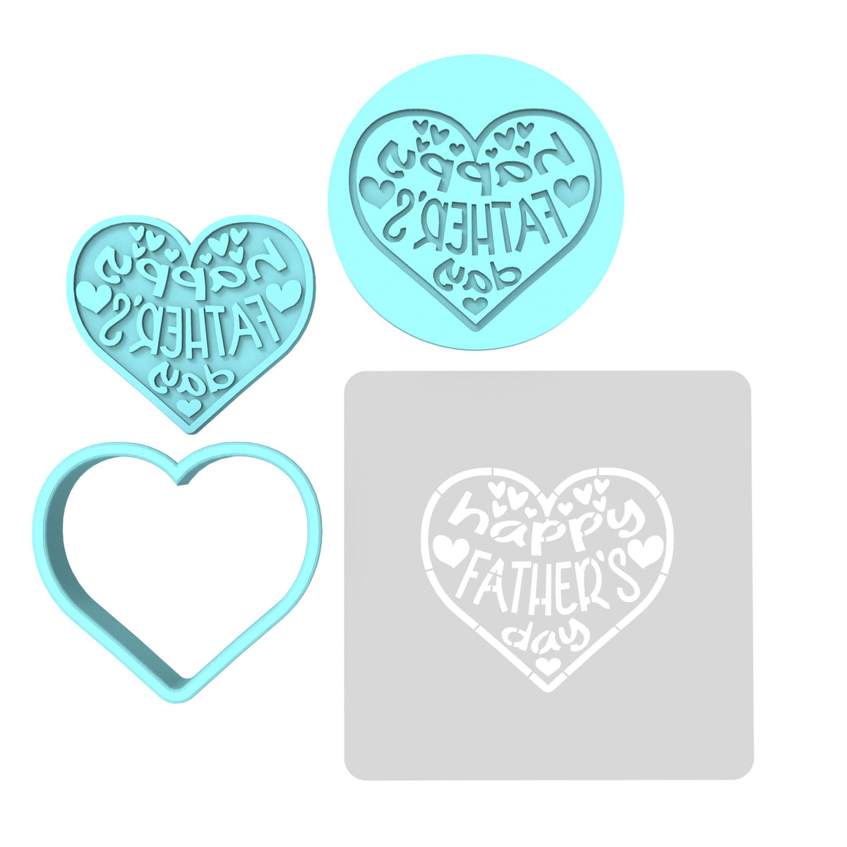 Happy Father's Day Hearts Cookie Cutter | Stamp | Stencil #1 Cookie Cutter Lady MINI - 2 Inches (5cm) **FULL SET BUNDLE** Cutter + Stamp + Stencil + Debosser **BEST DEAL** 