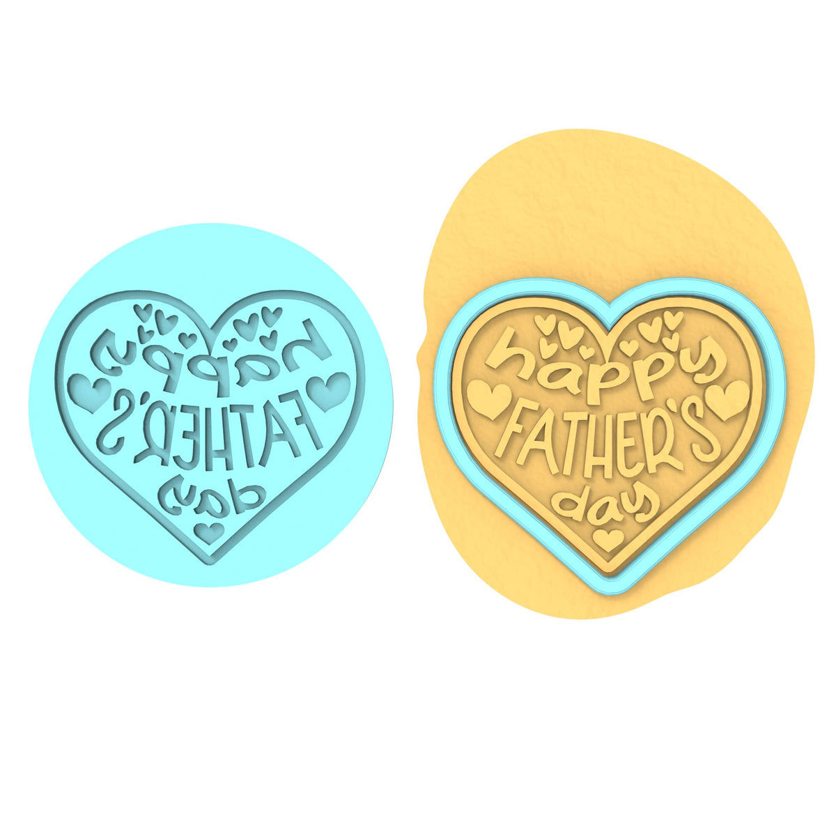 Happy Father's Day Hearts Cookie Cutter | Stamp | Stencil #1 Cookie Cutter Lady MINI - 2 Inches (5cm) **BUNDLE** Cutter + Debosser 