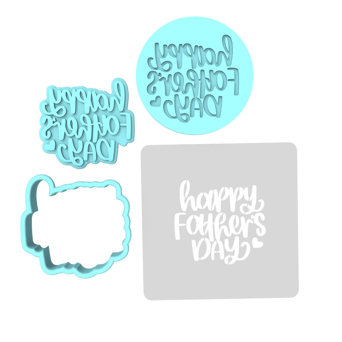 Happy Father's Day Text Hearts Cookie Cutter | Stamp | Stencil #1 fathers day Cookie Cutter Lady MINI - 2 Inches (5cm) **FULL SET BUNDLE** Cutter + Stamp + Stencil + Debosser **BEST DEAL** 
