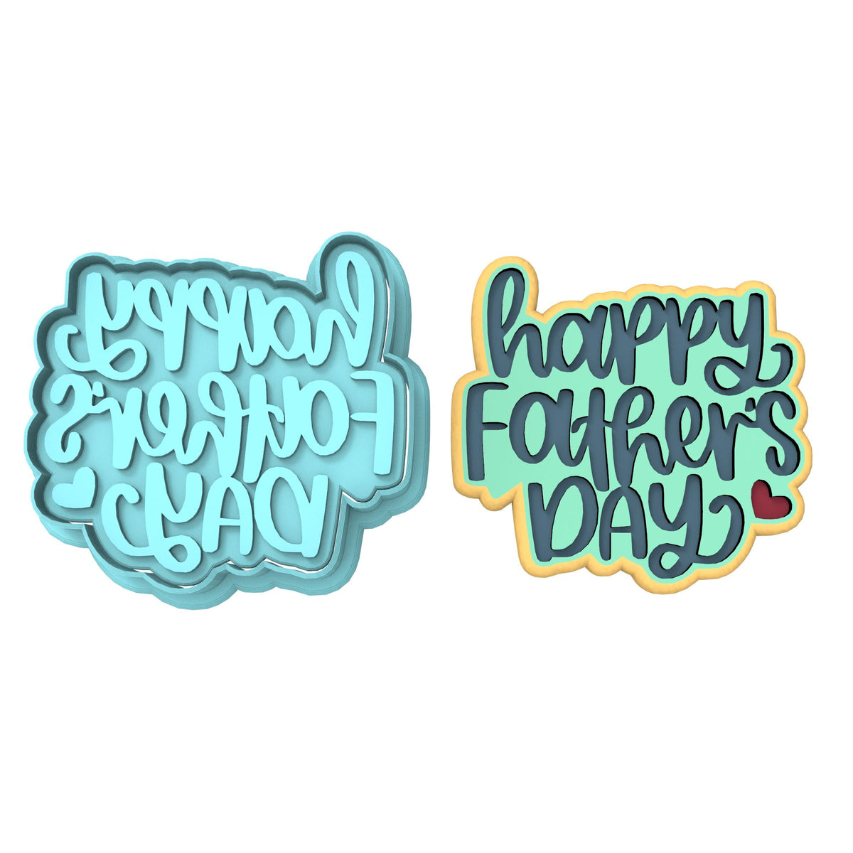 Happy Father's Day Text Hearts Cookie Cutter | Stamp | Stencil #1 fathers day Cookie Cutter Lady MINI - 2 Inches (5cm) **BUNDLE** Cutter + Stamp 