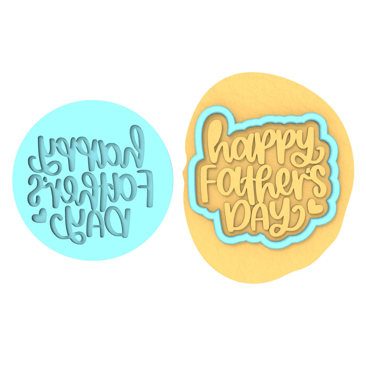 Happy Father's Day Text Hearts Cookie Cutter | Stamp | Stencil #1 fathers day Cookie Cutter Lady MINI - 2 Inches (5cm) **BUNDLE** Cutter + Debosser 